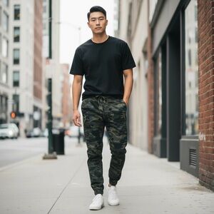 Smith & Mills Stretch Cotton Twill Camo Print Pull On Style Jogger Pants